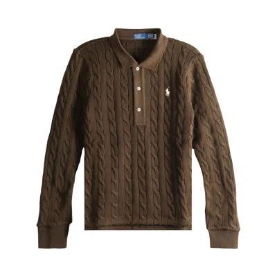 Pre-owned Polo Ralph Lauren Cotton Long-sleeve Polo Shirt 'dark Brown' | Women's Size S