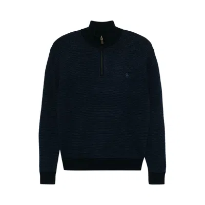 Pre-owned Polo Ralph Lauren Long-sleeve Textured Zip Mockneck Sweater 'navy Combo' | Blue | Men's Size L