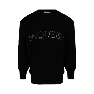 Pre-owned Alexander Mcqueen Logo Embroidered Sweater 'black White' | Men's Size L