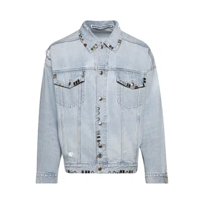 Pre-owned Alexander Wang Distressed Oversized Trucker Jacket W/ Hardware 'light Powder Blue' | Men's Size Ones