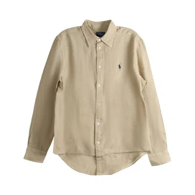 Pre-owned Polo Ralph Lauren Classic Long-sleeve Button Front Shirt 'beige' | Cream | Women's Size L In White