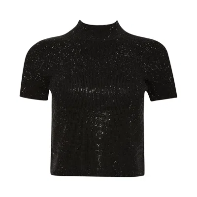 Pre-owned Alexander Wang Mock Neck Tee W/ Allover Hotfix Crystal 'black' | Women's Size M
