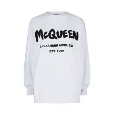 Pre-owned Alexander Mcqueen Graffiti Logo Sweatshirt 'white Black' | Women's Size 44