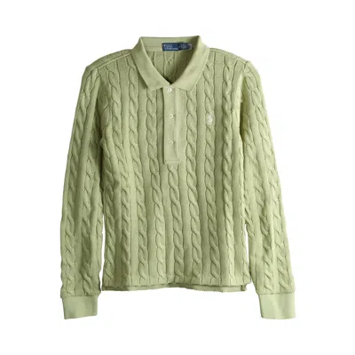 Pre-owned Polo Ralph Lauren Cotton Long-sleeve Polo Shirt 'green' | Women's Size L