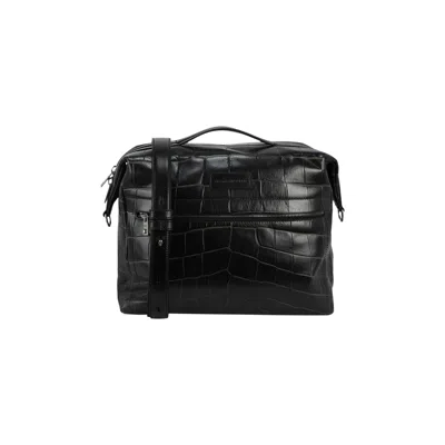 Pre-owned Alexander Mcqueen Croc Embossed Leather Messenger Bag 'black' | Men's Size Onesize