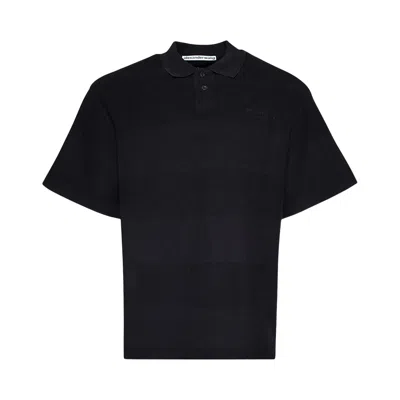 Pre-owned Alexander Wang Short-sleeve Polo W/ Rib Collar 'black Overdyed Stripe' | Men's Size Xs