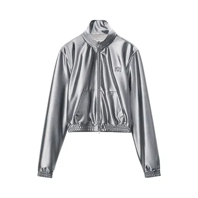 Pre-owned Alexander Wang Shrunken Zip-up Jacket 'alloy' | Grey | Women's Size L In Gray