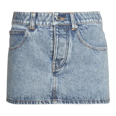 Pre-owned Alexander Wang Mini Skirt W/ All Over Clear Bead Hotfix 'vintage Light Indigo' | Blue | Women's Size