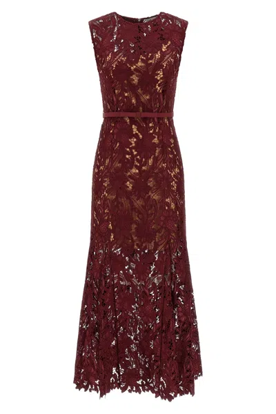 Self-portrait Burgundy Guipure Lace Midi Dresses Bordeaux In Brown