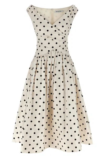 Self-portrait Cream Polka Dot Cotton Midi Dress In White