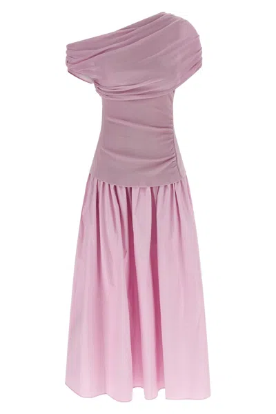 Self-portrait Pink Cotton Draped Knit Midi Dress In Pink