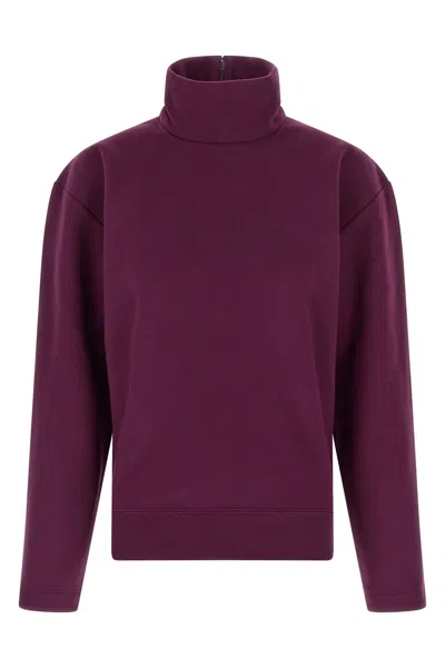Saint Laurent Boxy Turtleneck Sweatshirt Ribbed Cuffs In Purple