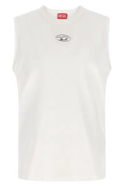 Diesel T-bisco-iod White Sleeveless Top With Logo Detail On The Front In Cotton Man