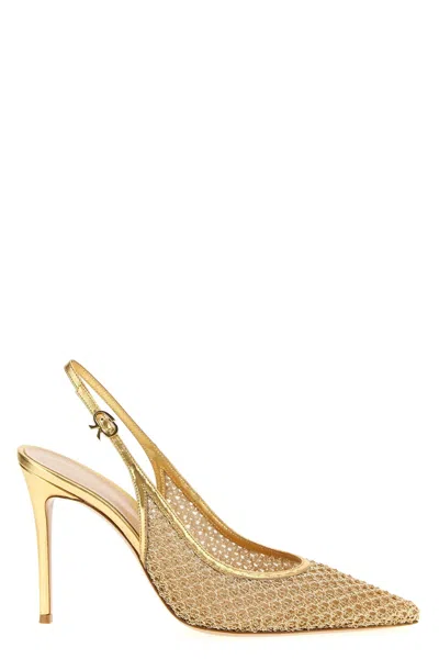 Gianvito Rossi Nikki Mesh Slingback Pumps Metallic Stiletto In Gold