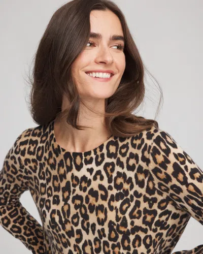 Chico's Cashmere Animal Long-sleeve Pullover Sweater In Tan In Brown