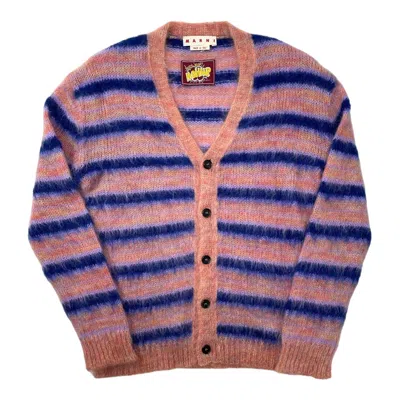Pre-owned Marni Striped Mohair Cardigan Pink Purple