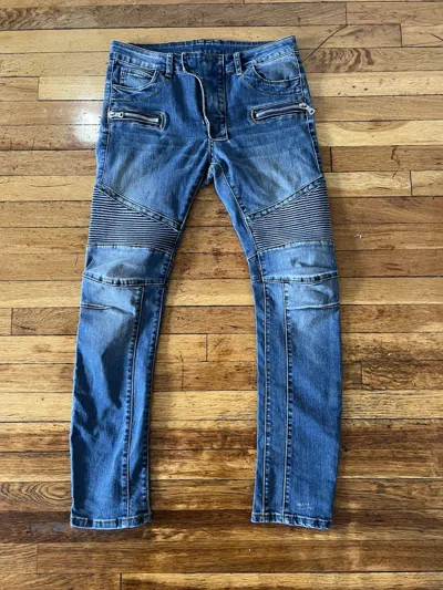 Pre-owned Balmain Biker Jeans In Blue