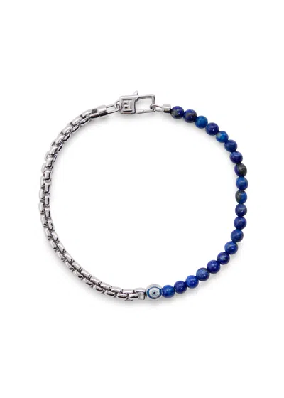 Tateossian Beaded Rhodium-plated Bracelet In Blue