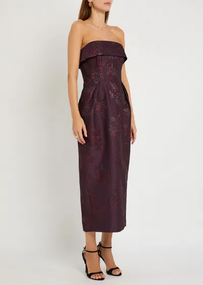 Rebecca Vallance Strapless Floral-brocade Midi Dress In Purple