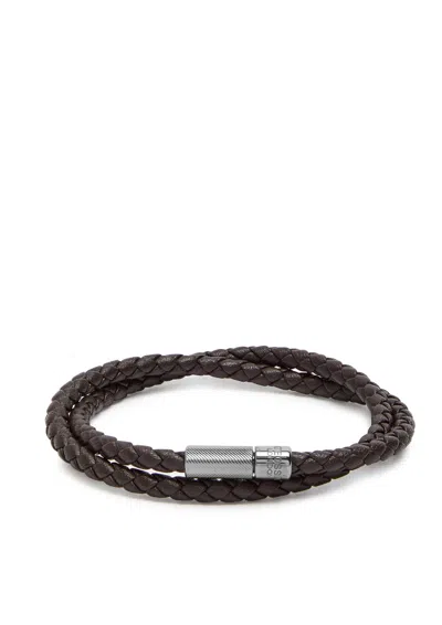 Tateossian Braided Leather Wrap Bracelet In Black