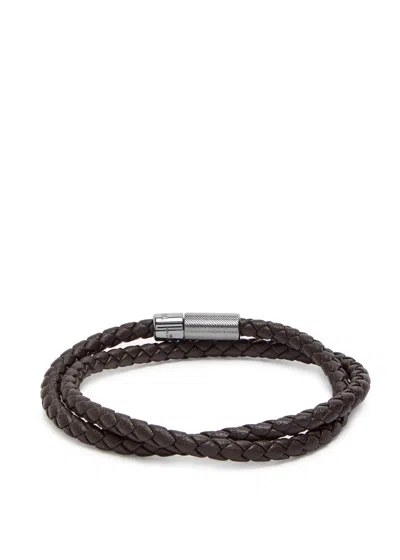 Tateossian Braided Leather Wrap Bracelet In Black