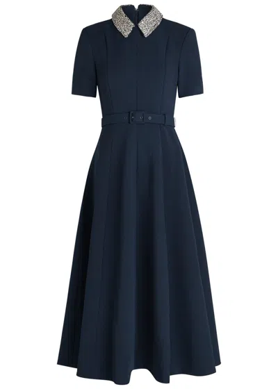 Rebecca Vallance Xena Crystal-embellished Crepe Midi Dress In Blue