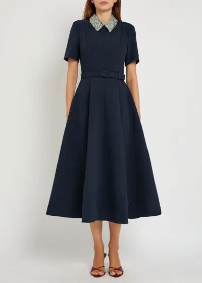 Rebecca Vallance Xena Crystal-embellished Crepe Midi Dress In Blue