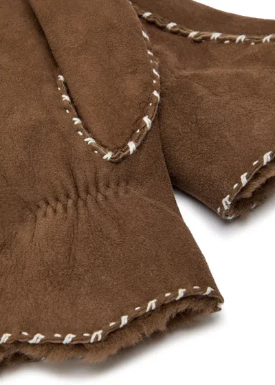 Agnelle Alix Shearling-lined Suede Fingerless Gloves In Brown