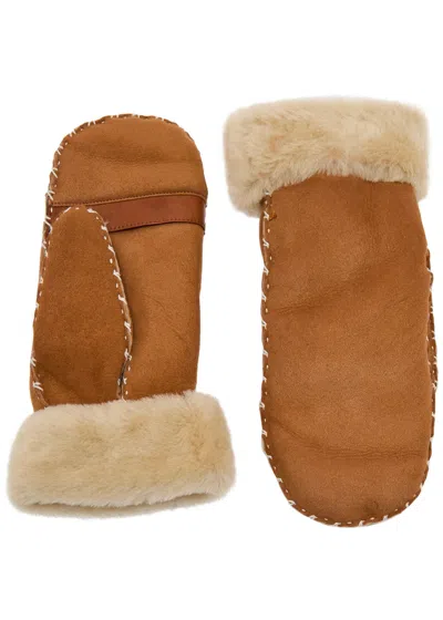 Agnelle Alix Shearling-lined Suede Gloves In Brown