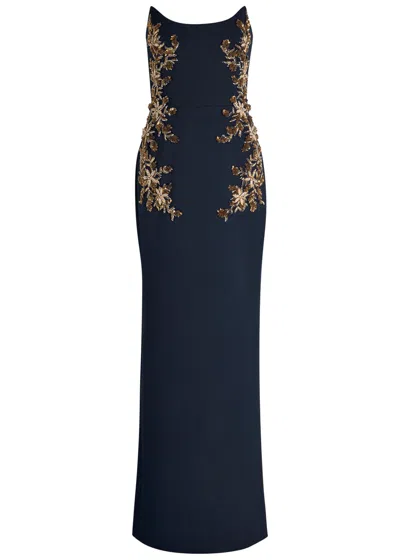 Rebecca Vallance Orla Embellished Crepe Gown In Blue