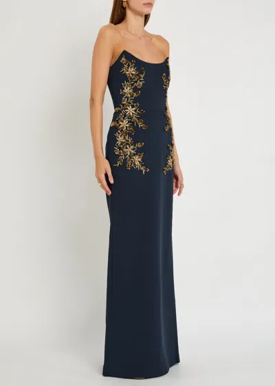 Rebecca Vallance Orla Embellished Crepe Gown In Blue
