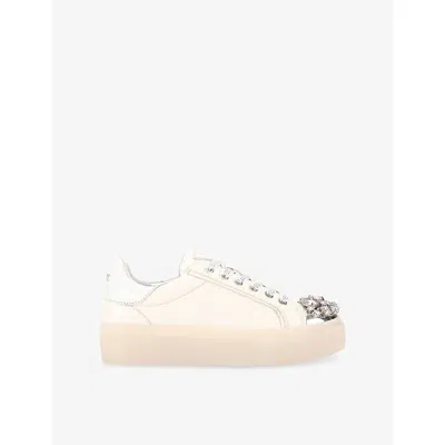 Kurt Geiger Womens Cream Comb Crystal Toecap Leather Trainers Eur 38/5 Uk In Neutral
