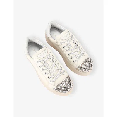 Kurt Geiger Womens Cream Comb Crystal Toecap Leather Trainers Eur 38/5 Uk In Neutral