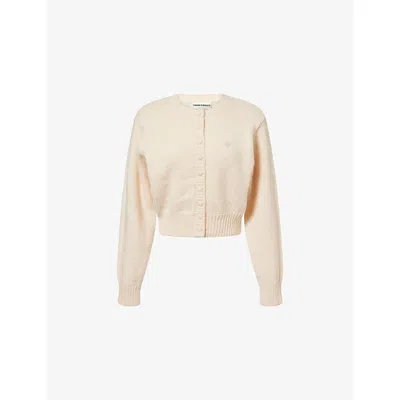 The Couture Club Womens Buttermilk Emblem Embroidered Cropped Knitted Cardigan In Neutral