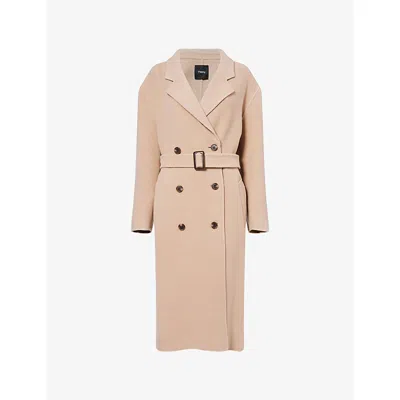 Theory Womens Palomino Belted Notch-lapels Wool And Cashmere Coat In Neutral