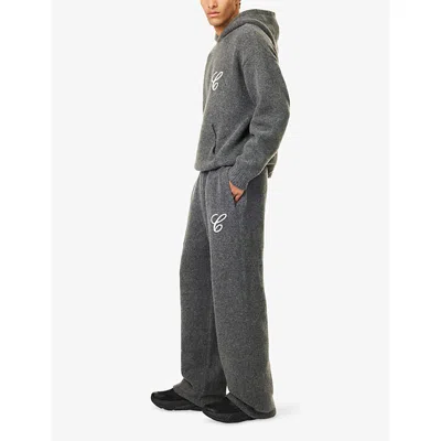 The Couture Club Mens Charcoal Chainstitch Embroidery Barrel-leg Knitted Jogging Bottoms In Gray