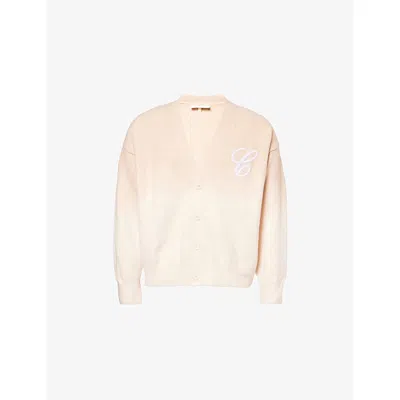 The Couture Club Mens Beige Ombre Embroidery V-neck Knitted Cardigan In Neutral