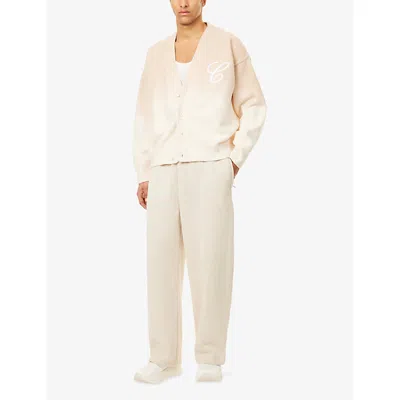 The Couture Club Mens Beige Ombre Embroidery V-neck Knitted Cardigan In Neutral