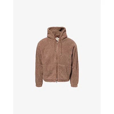 The Couture Club Mens Brown Washed Borg Padded Fleece Jacket Xl In Brown