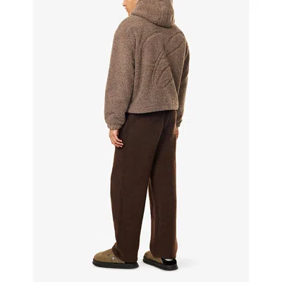 The Couture Club Mens Brown Washed Borg Padded Fleece Jacket Xl In Brown