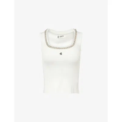 4th & Reckless Womens White Dixie Embellished-neckline Knitted Top In White