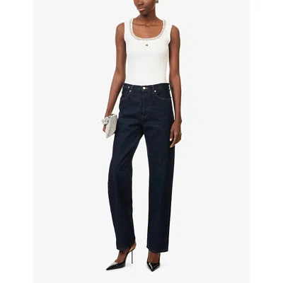 4th & Reckless Womens White Dixie Embellished-neckline Knitted Top In White