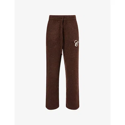 The Couture Club Mens Brown Chainstitch Embroidery Barrel-leg Knitted Jogging Bottoms Xl In Brown