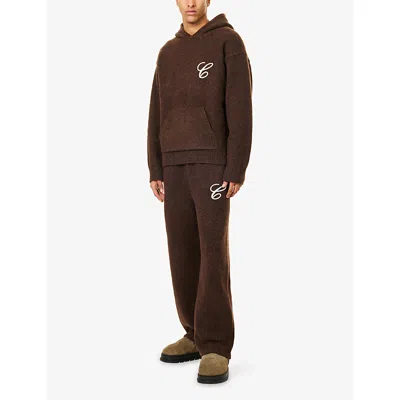 The Couture Club Mens Brown Chainstitch Embroidery Barrel-leg Knitted Jogging Bottoms Xl In Brown