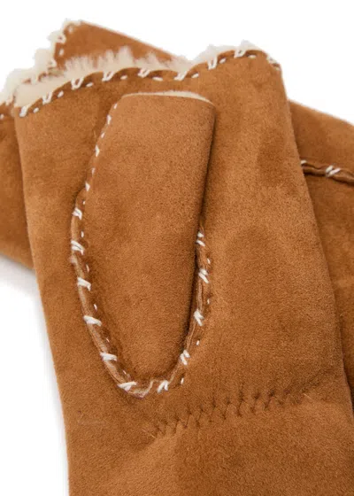 Agnelle Alix Shearling-lined Suede Fingerless Gloves In Brown