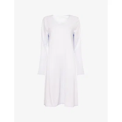 Hanro Womens Powder Blue V-neck Long-sleeve Cotton Blend Nightdress In White