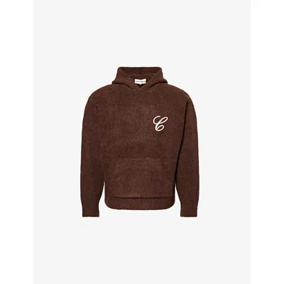 The Couture Club Mens Brown Chainstitch Embroidery Relaxed-fit Knitted Hoodie In Brown