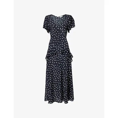 Rixo London "evie" Dress Bohemia Spot Deep Navy In Blue