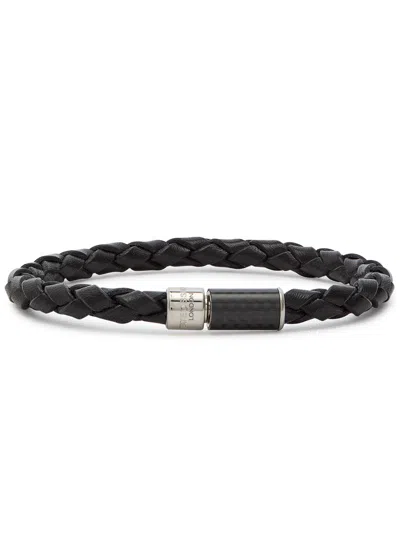 Tateossian Pop Braided Leather Bracelet In Black