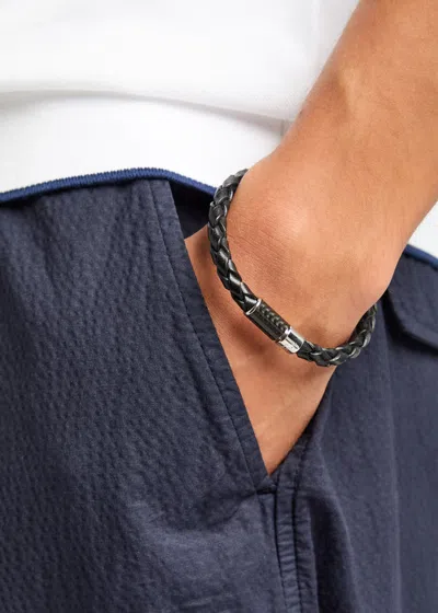 Tateossian Pop Braided Leather Bracelet In Black